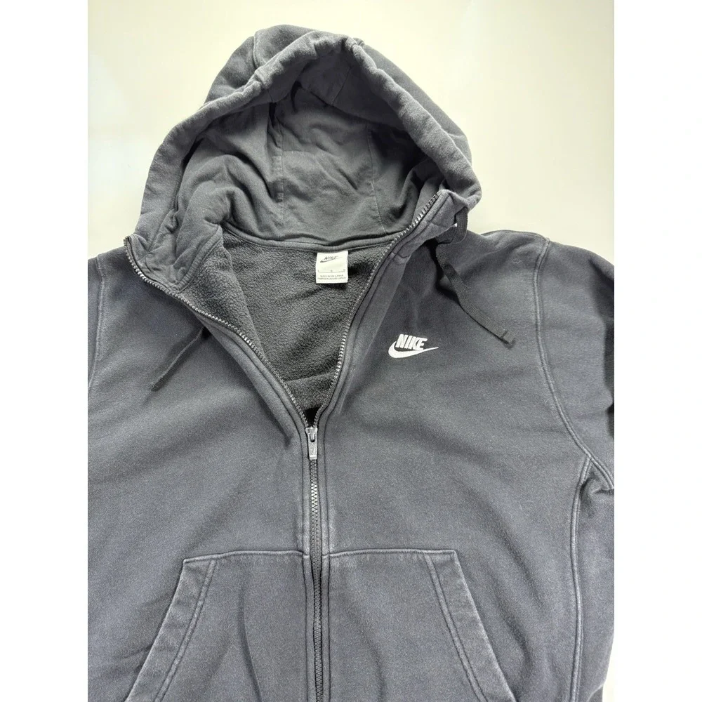 Nike Full Zip Hoodie Sweatshirt Mens L Black Embroidered Logo Y2K Heavyweight